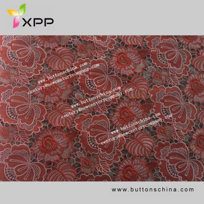 China bordado algodão solúvel em água laço tecido pato vermelho